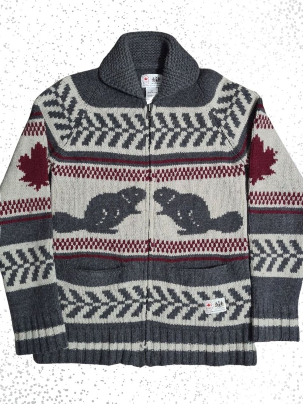 Hudson's Bay Co Canada Olympic Cowichan Cardigan Sweater Men's Small Lambs Wool